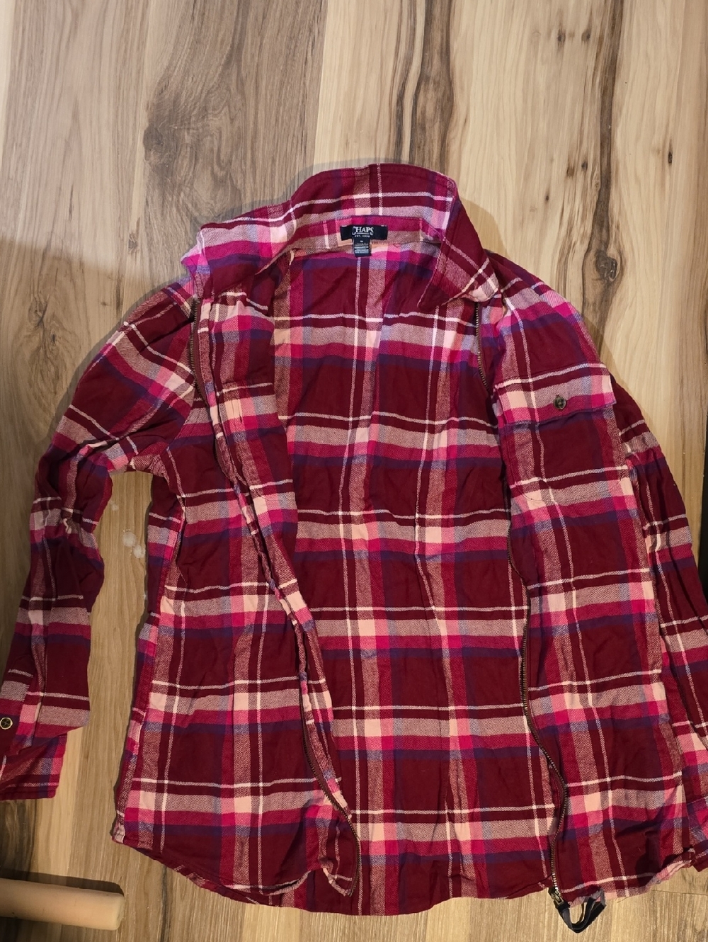 Chaps Womens Warm Red and Pink  Zip-Up Plaid Shirt